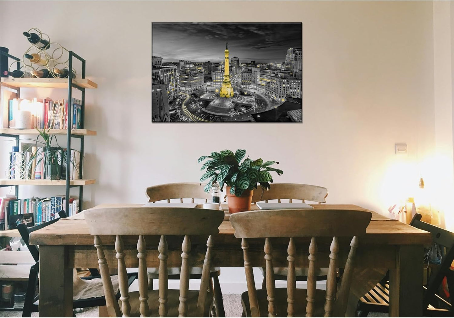 Indianapolis City Wall Art Indiana Painting Skyline Canvas Print Soldier Sailor Monument Picture Frames Indiana Skyline Wall Decor Black and White Poster Home Decoration(36x24 inches)