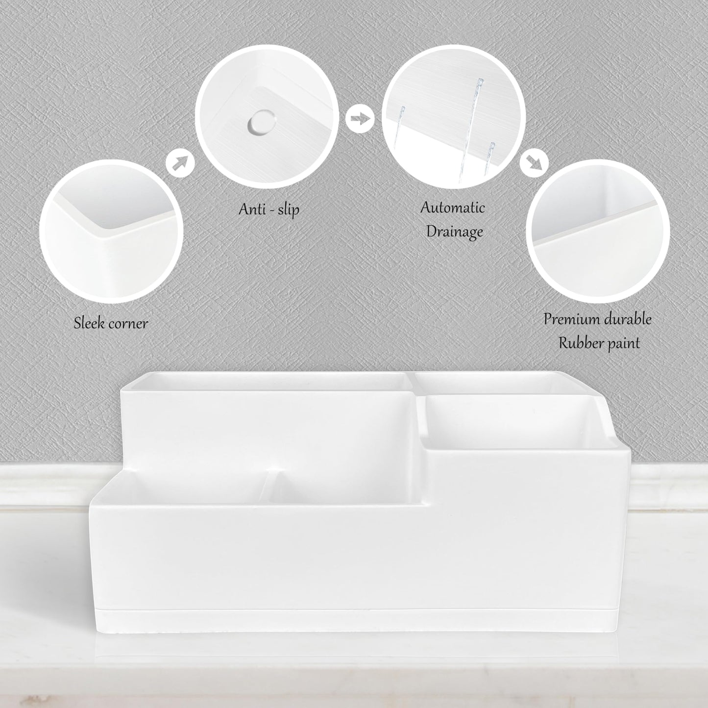 UNICYEEGAR Multi Use Bathroom Toothbrush Holder, Bathroom Accessory Storage for Toothpaste- Electric Toothbrush- Razor and Other Items, Cosmetic Organizer, 5 Compartments, Resin in Soft Touch White