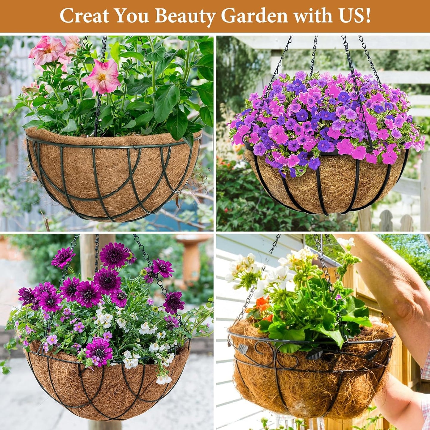 Legigo 16-Inch Coco Fiber Hanging Basket Liners - 100% Natural Replacement for Flowers & Vegetables