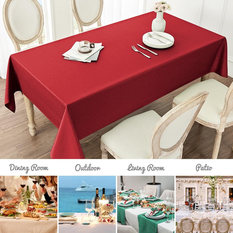 Veblandy Rectangle Tablecloth Waterproof 60x104 inch Linen Textured Table Cloth Stain and Wrinkle Resistant Washable, Decorative Fabric Table Cover for Dining, Party and Camping, Red