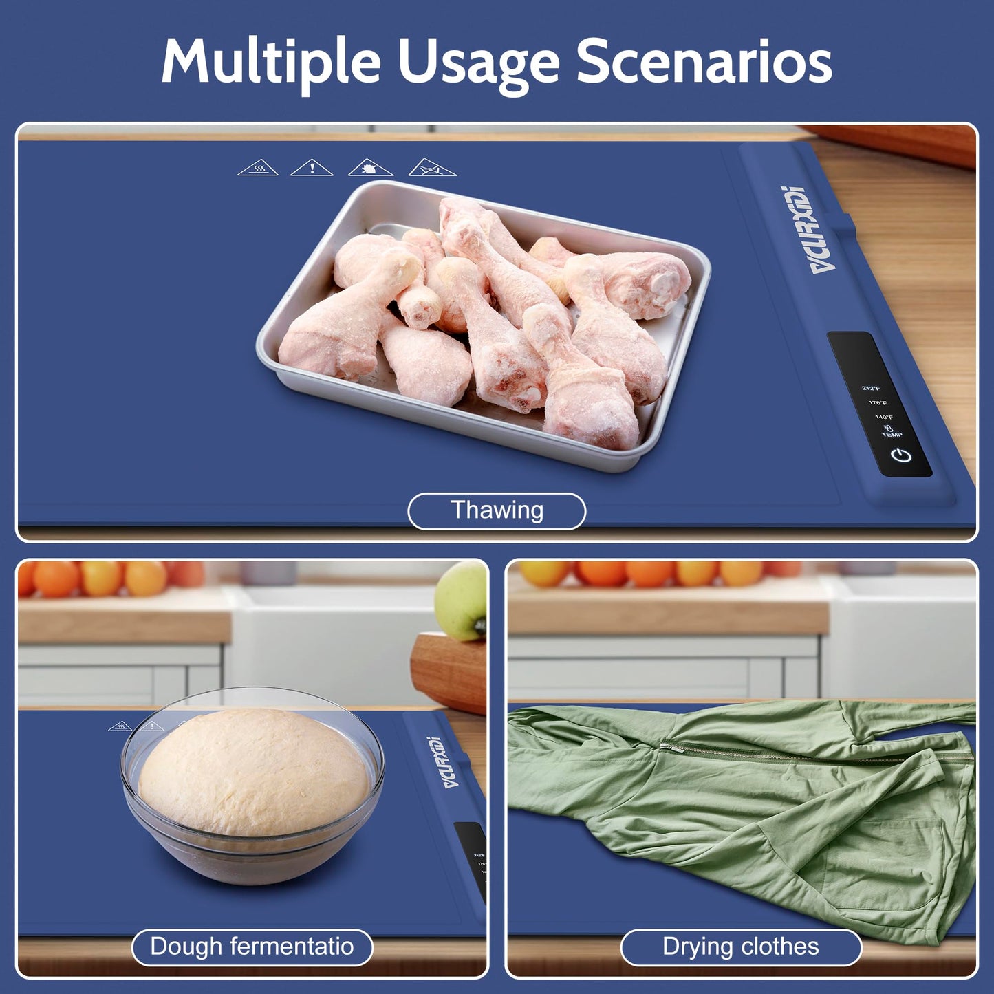 Warming Mat Electric Heating Tray: Silicone Food Warmer Foldable Warming Pad, 3 Temperature Settings Heating Mat for Parties, Buffets, Family Gatherings Blue