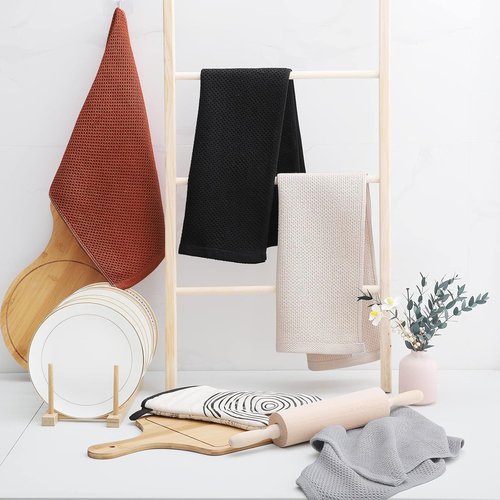 Homaxy Kitchen Dish Towels - 100% Cotton Waffle Weave, Ultra Soft & Absorbent, 13 x 28 Inches, 8-Pack, Rust