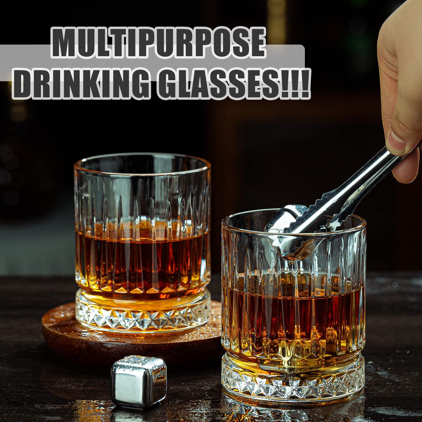 wookgreat Crystal Drinking Glasses, Set of 8 Durable Glass Cups-4 Highball Glasses 15oz & 4 Rocks Glasses 12oz, Mojito Cups, Cocktail Glass, Bar Glassware Set for Cocktail, Beer, Whiskey