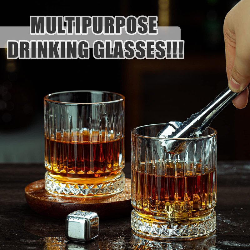 wookgreat Crystal Drinking Glasses, Set of 8 Durable Glass Cups-4 Highball Glasses 15oz & 4 Rocks Glasses 12oz, Mojito Cups, Cocktail Glass, Bar Glassware Set for Cocktail, Beer, Whiskey