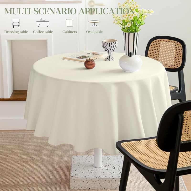 BYDOLL Table Cloth Round 48 Inch Tablecloth Fits Max38 Inch Diameter Top,Beige Washable Outdoor Winkle and Stain Resistant Spillproof Polyester Tablecloths for Round Tables Party Cover
