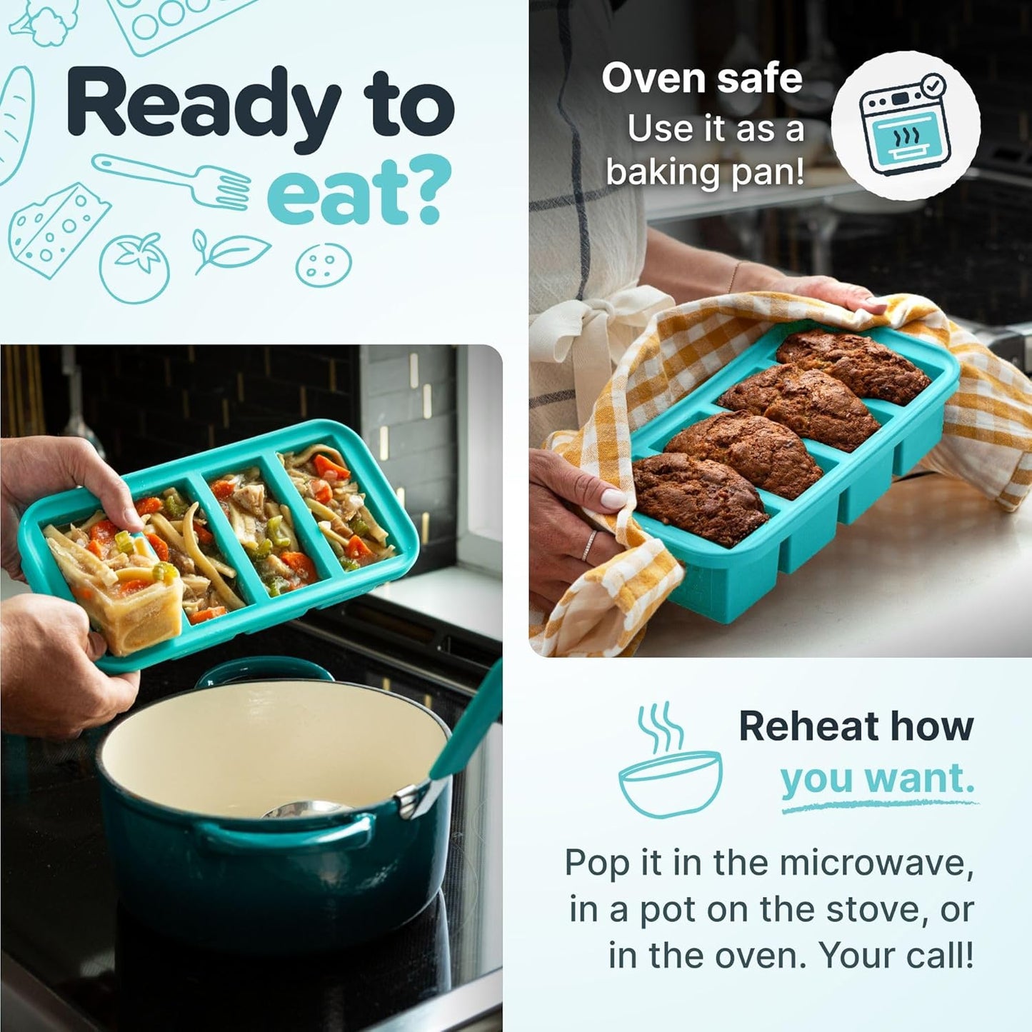 Souper Cubes 1 Cup Silicone Freezer Molds - Perfect for Freezing Broth & Leftovers - Aqua - 1-Pack