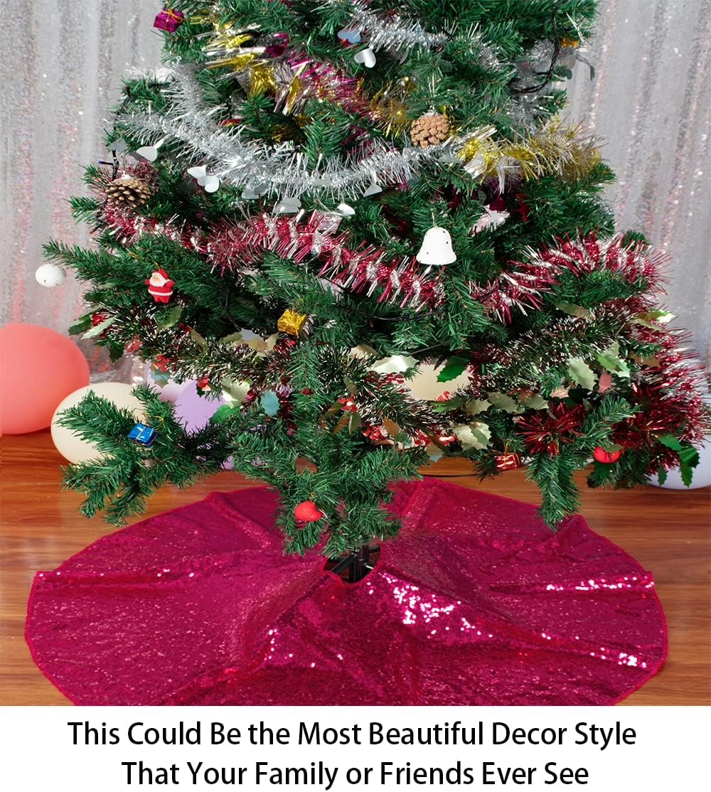 48-Inch Silver Sequin Christmas Tree Skirt - Reusable Holiday Decor for Festive Parties