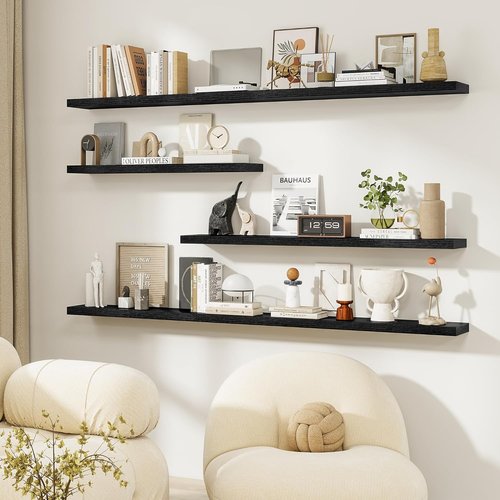 Dreamland Floating Shelves - 20-Inch Rustic Black Wooden Wall Shelves for Bathroom, Bedroom & Kitchen | Set of 2