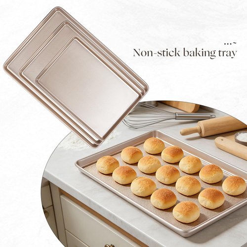 Heavy-Duty 3-Piece Baking Sheet Set - Commercial & Home Kitchen Nonstick Cookie Pans, Reinforced Carbon Steel Baking Trays, Oven-Safe with Even Heating & Easy Clean