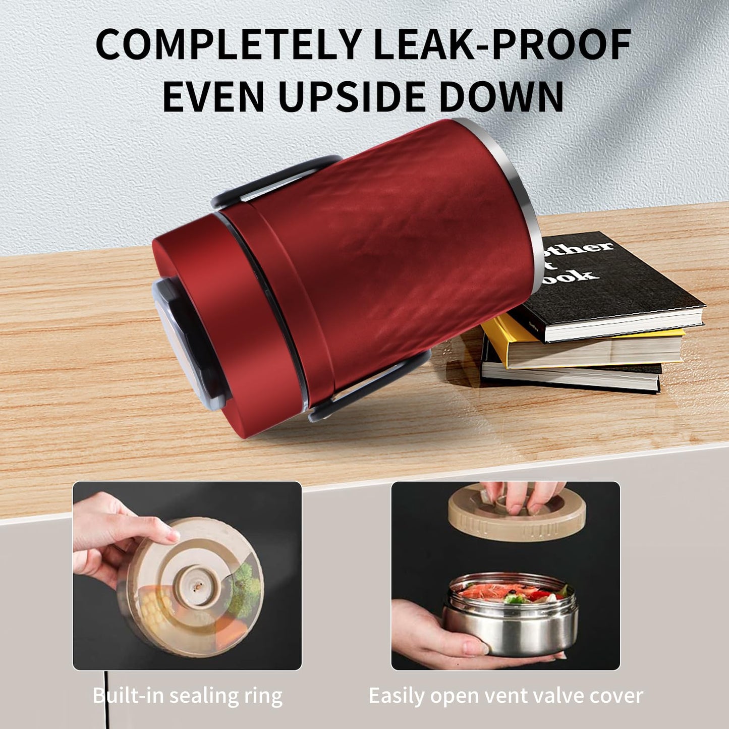 YRPOMJV 67oz Thermos for Hot Food,3-Layer Sealed Stackable Food Thermos,with Lunch Bag Soup Thermos Wide Mouth,It Is Suitable for Daily Office Meals, and Outdoor Meals (Red+Navy Insulated Bags)