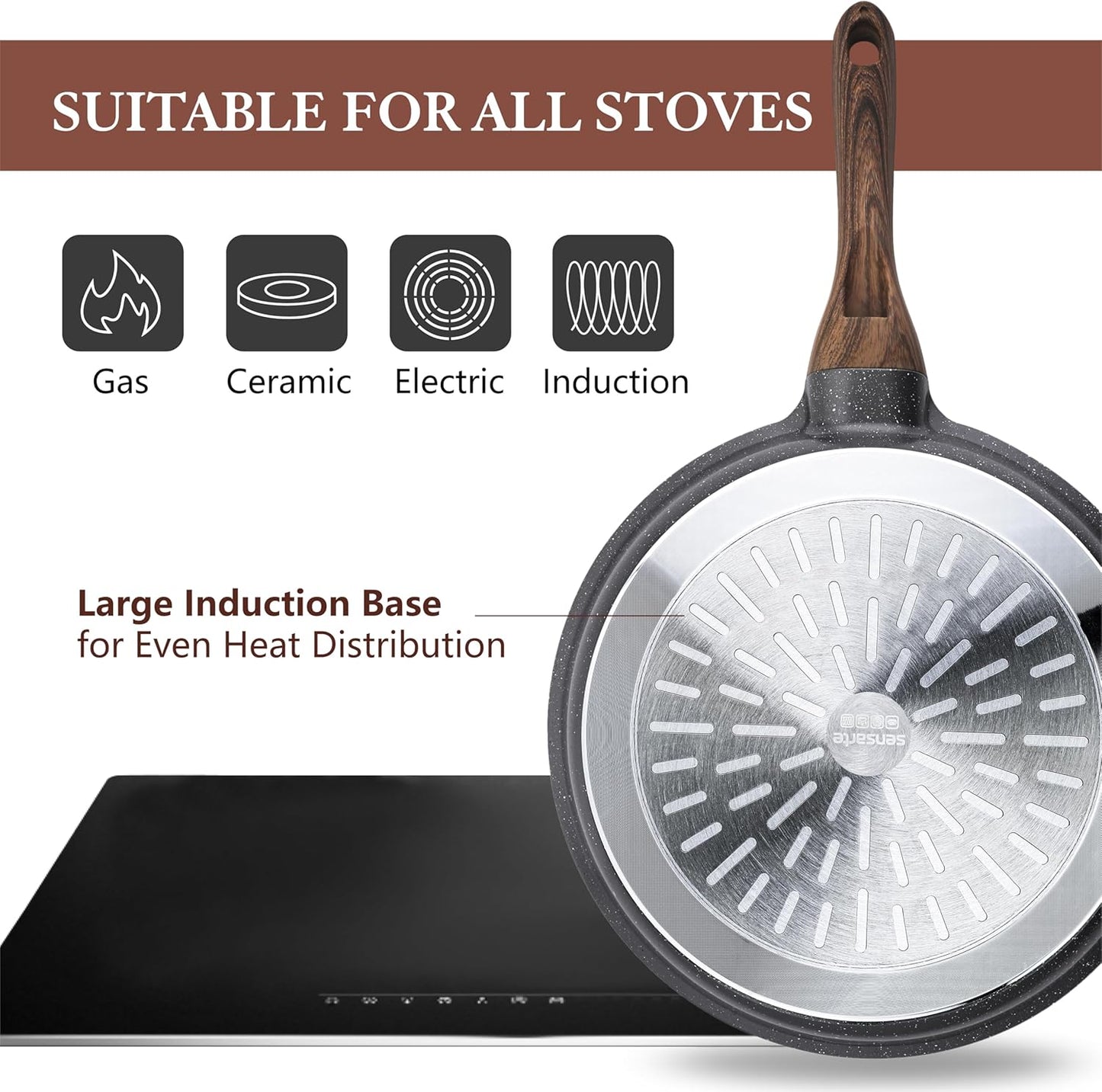SENSARTE 13-Piece Nonstick Cookware Set - Swiss Granite Coating, Stay-Cool Handles, PFOA Free