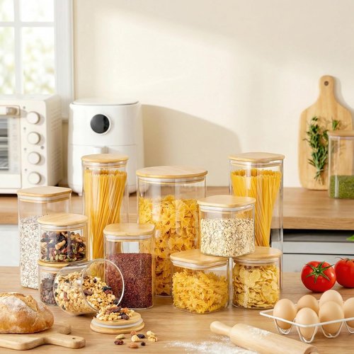 HomArtist Glass Food Storage Jars - Airtight Bamboo Lids | Set of 5 Multi-Sized Canisters for Kitchen & Pantry