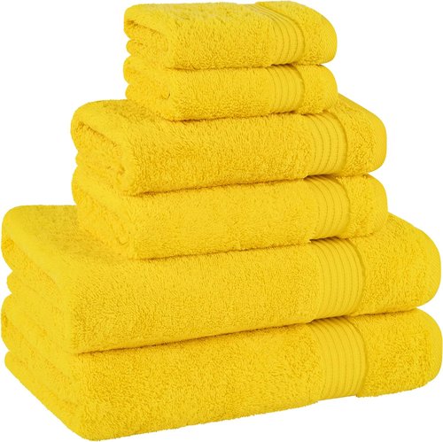 Cotton Paradise 6-Piece Towel Set - 100% Soft Absorbent Turkish Bath Towels | Yellow Color