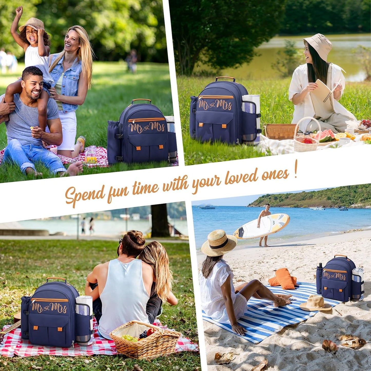 Couple Gifts 22L Picnic Basket Set, Grey Insulated Picnic Backpack for 2, Leak Proof Cooler Camping Gifts, Cool Bridal Shower Gifts Anniversary Engagement Wedding Gifts for Couples, Mr and Mrs Gifts