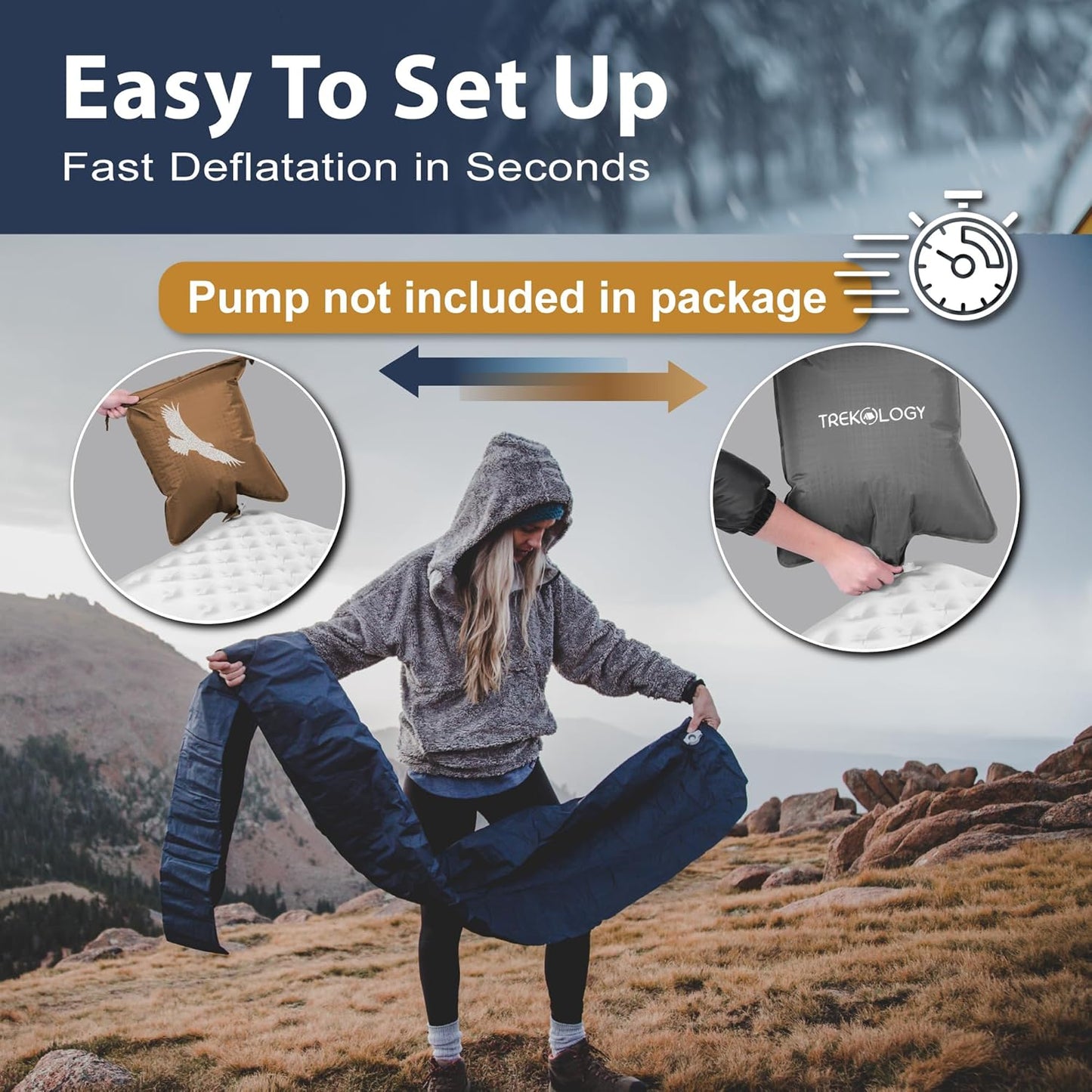 TrekoLOGY Camping Sleeping Pad - Ultra-Lightweight 4" Thick Mat with 7.2 R-Value | Waterproof & Durable for All Seasons