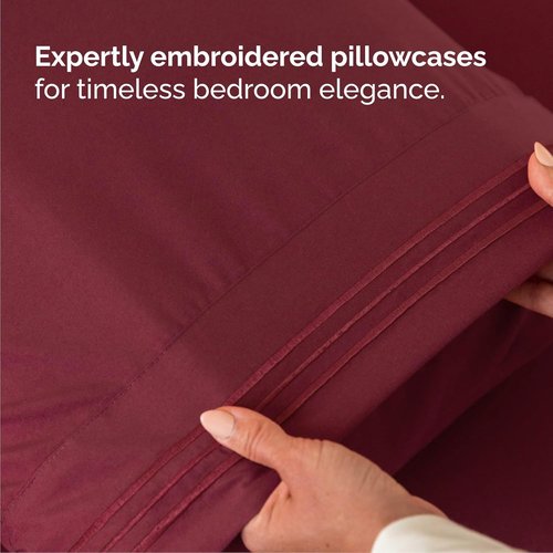 Cal King Size 4-Piece Sheet Set - Comfy Cooling Bed Sheets for Luxury Hotel Feel - Oeko-Tex Certified - Burgundy