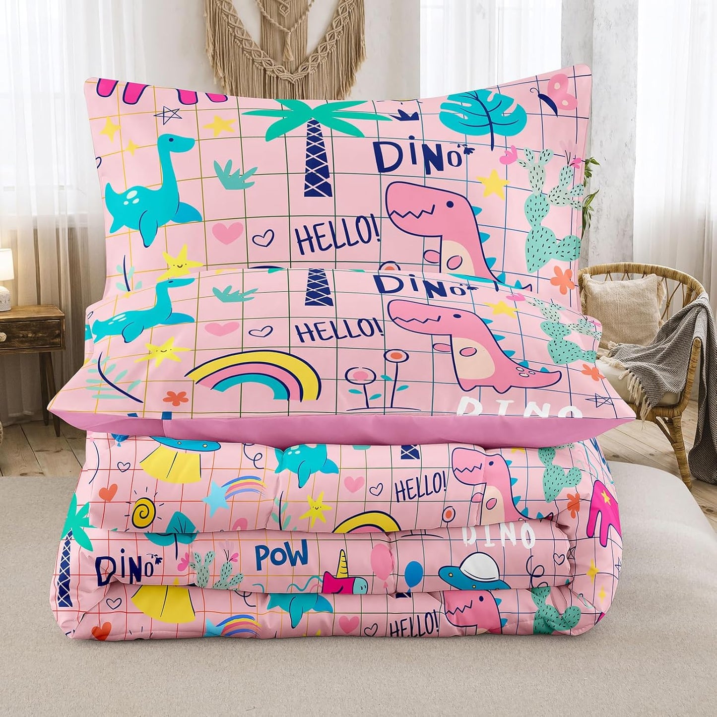 Peopleareok Unicorn Full Comforter Set for Girls Kids, Cute Pink Purple Unicorn Print Bedding Set Full, 5-Piece Bed in a Bag, Kids Cartoon Kawaii Comforter with Sheet Set