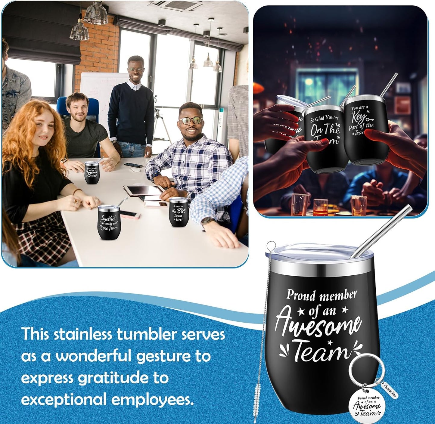 Dandat Employee Appreciation Gifts Team Thank You Gifts for Coworkers Stainless Steel Travel Tumbler with Straw and Keychain Inspirational Tumbler for Teacher Women Men(Multi Colors,12 Pack)