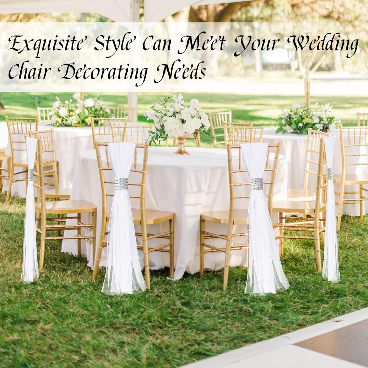 Skiennix 26 Sets Large White Pew Bows - Tulle Wedding Aisle Chair Decorations for Outdoor Ceremonies
