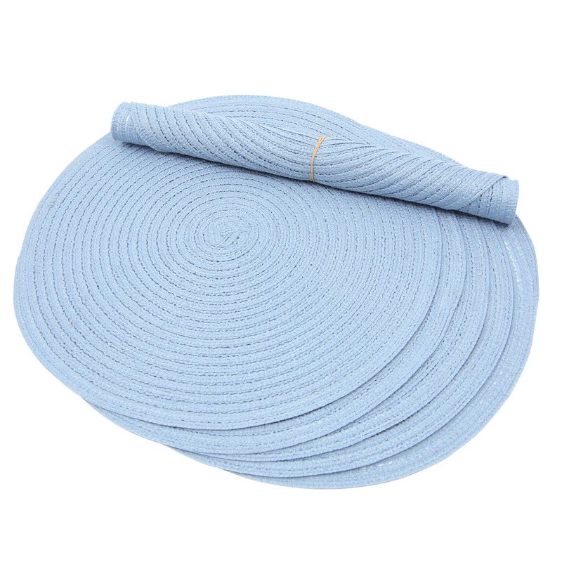 SHACOS Round Braided Placemats Set of 4 Washable 15 inch Round Non Slip Table Place Mats for Dining Tables (Light Blue, 4)