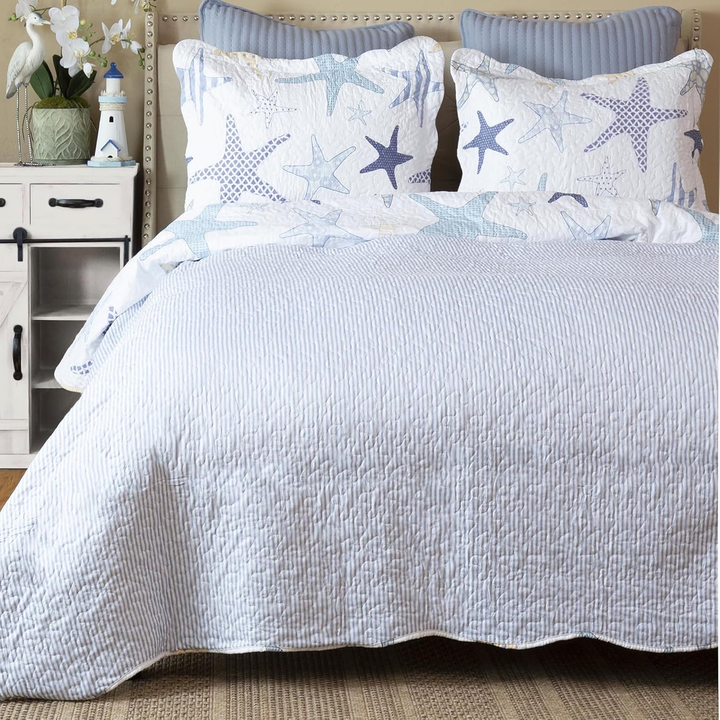 North End Decor Starfish Reef Coastal Beach Quilt Set, Twin 2-Piece