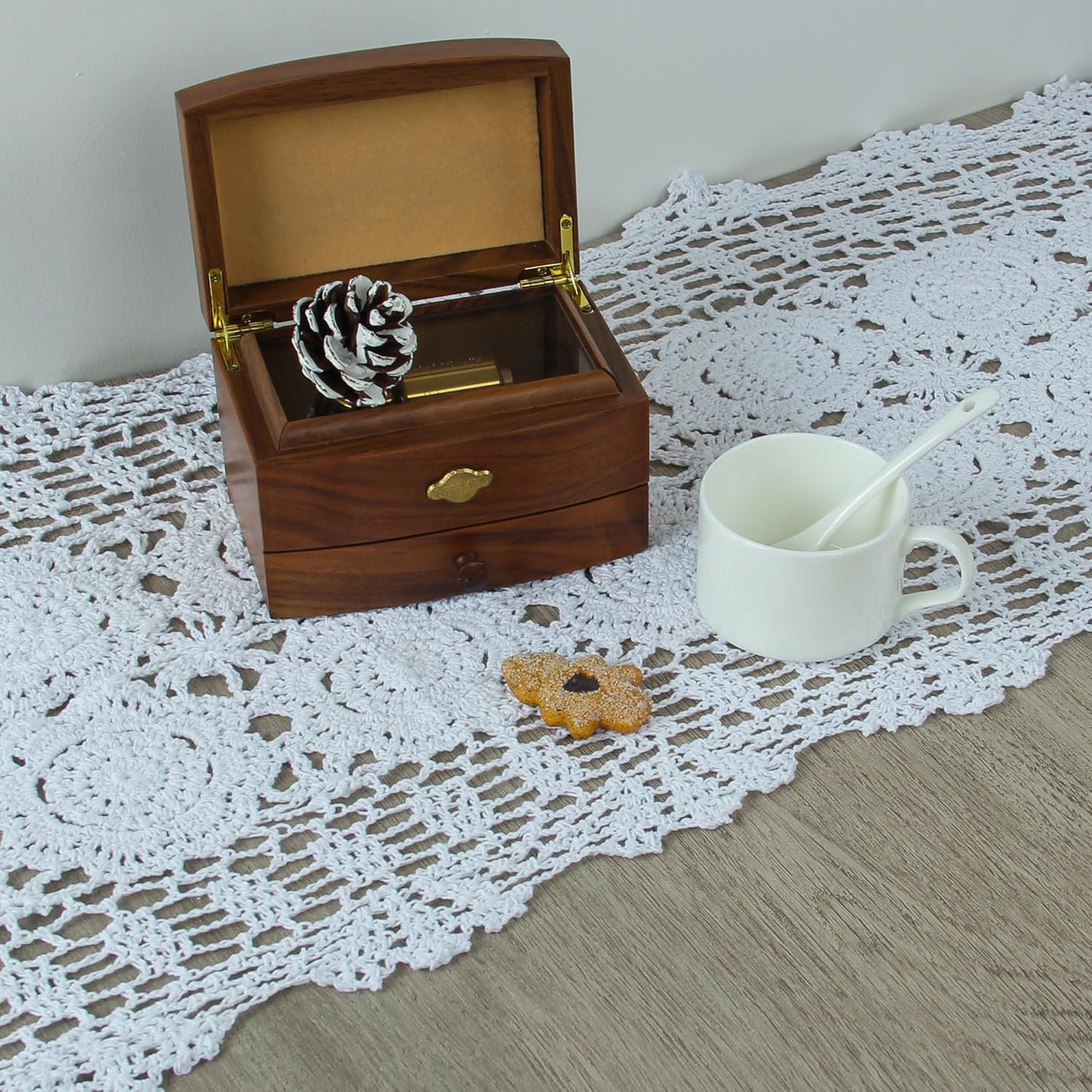 Handmade Crochet Cotton Lace Table Runner - 15 x 43 Inch Elegant Tablecloth