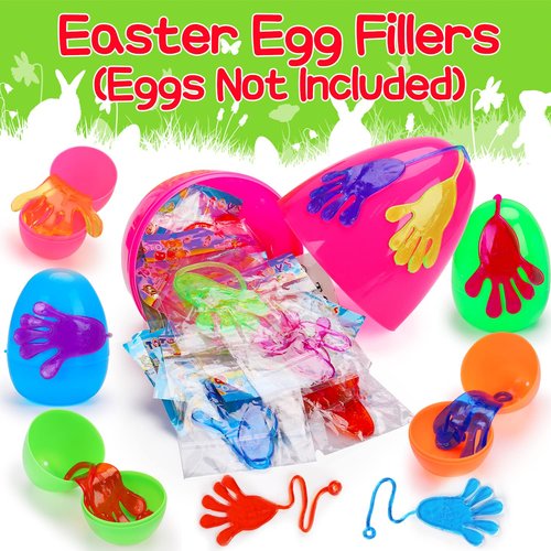 48pcs Sticky Hands Feet for Kid Easter Egg Filler Party Favor Goodie Bag Stuffer Treasure Box Toy Class Prize Student Return Gift Bag Easter Basket Stuffer Bulk Toy Pinata Filler Slap Hand Supplies