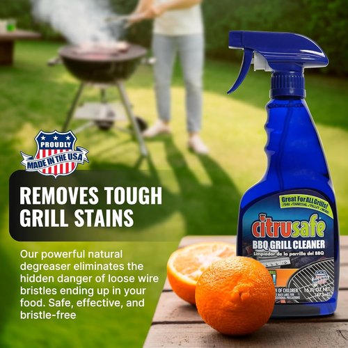 Citrusafe BBQ Grill Cleaner Spray - Heavy-Duty 16 OZ Cleaner for Burnt Food & Grease | Safe for All Grills