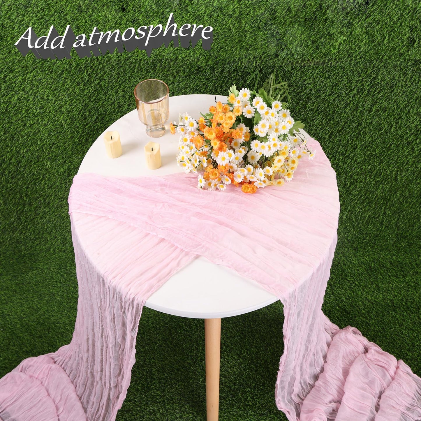13.3FT TuTive Light Pink Cheesecloth Table Runner Boho Gauze Cheese Cloth Runner Sheer Table Runner Summer Wedding Dining Decorations for Holiday Birthday Baby Shower Event Table Decorations for Party