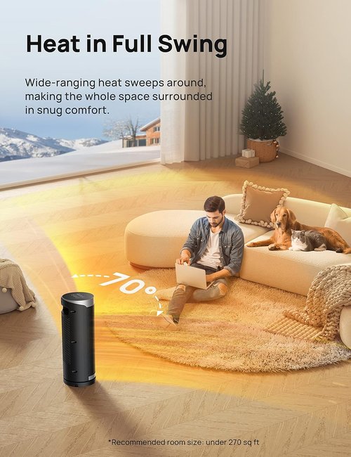 DREO Space Heater - 1500W PTC Ceramic Heater with Remote & 70° Oscillation | Fast, Safe, Portable for Large Rooms