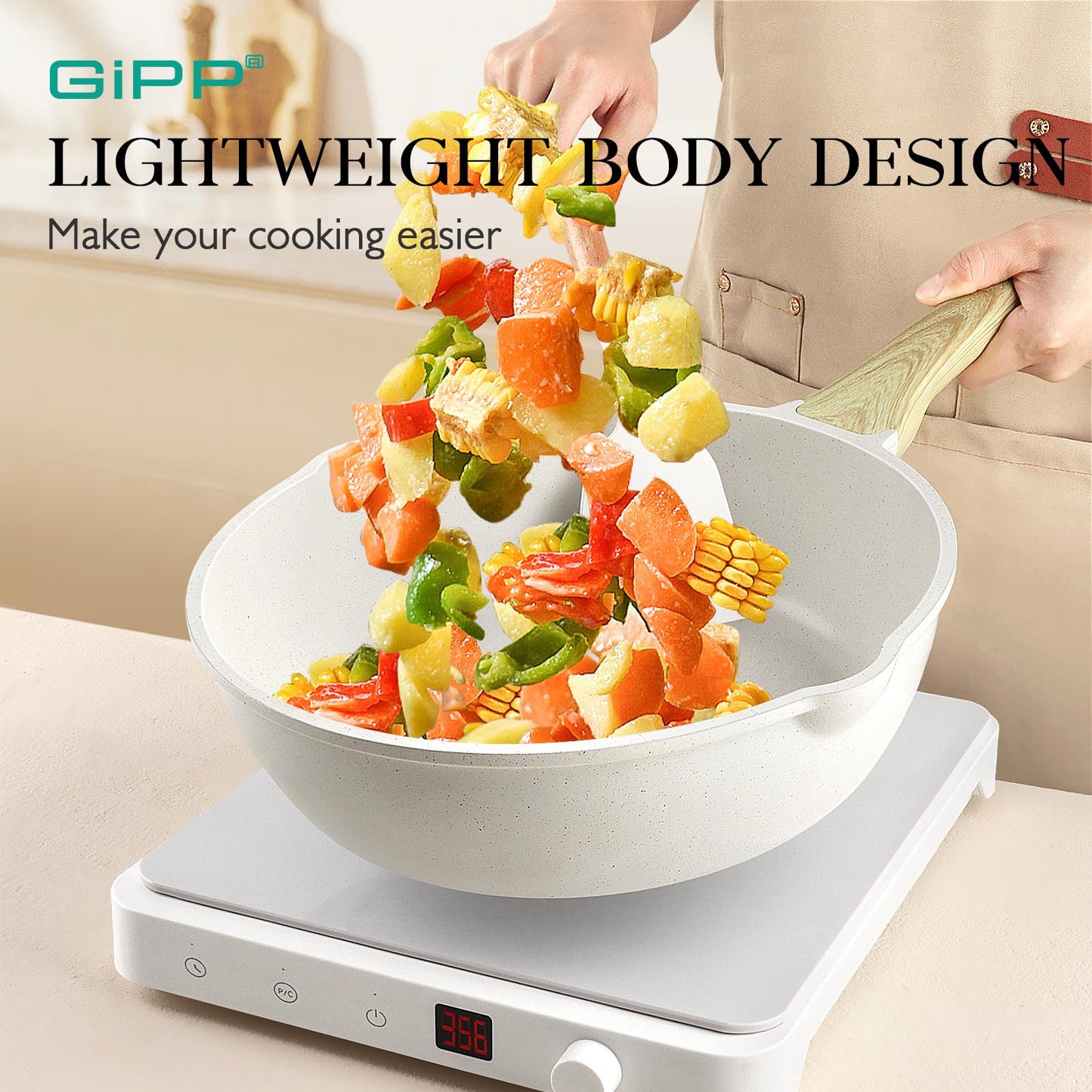 GiPP 21Psc Pots and Pans Set Non Stick - White Granite Kitchen Cookware Sets Nonstick Induction Cookware Non-toxic Cooking Pan Set with Silicone Utensils, PFOS and PFOA Free