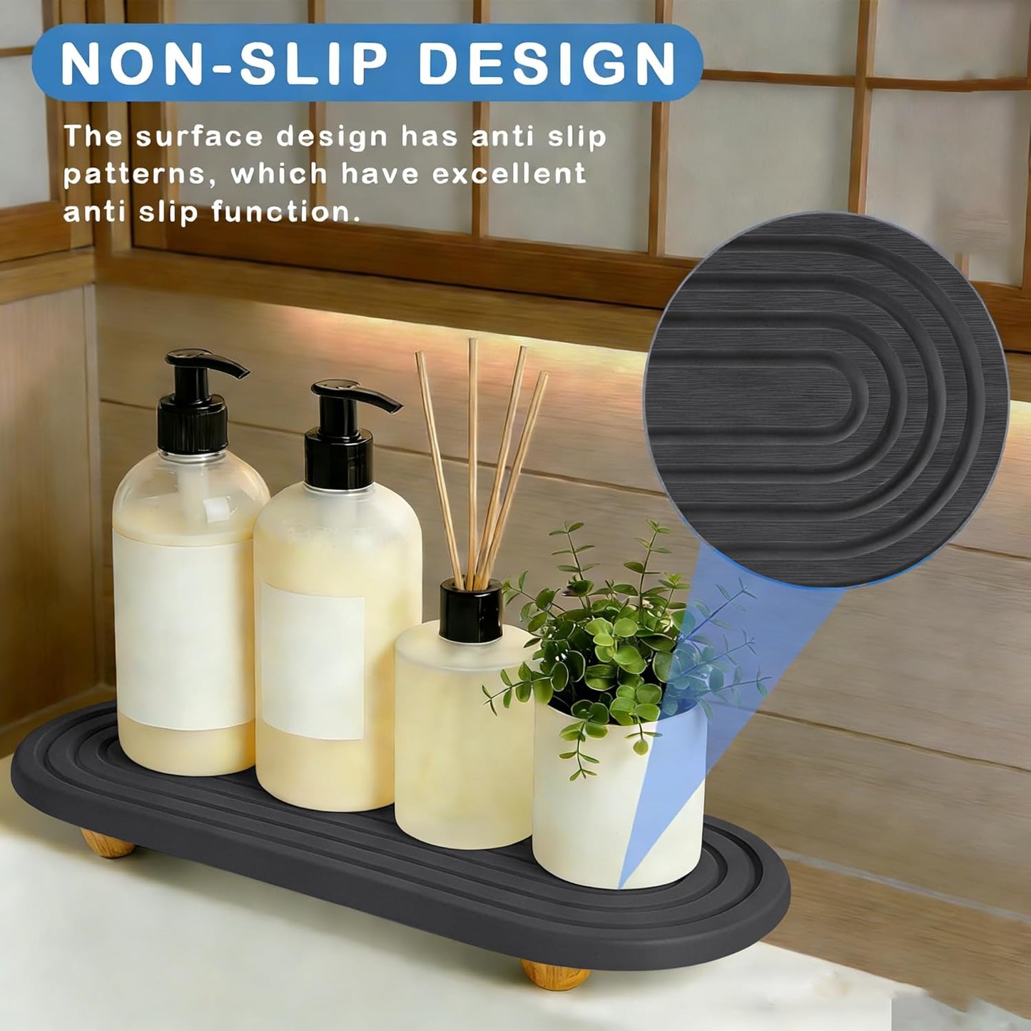 Skiennix Instant Dry Sink Tray - Anti-Slip Stone Caddy for Kitchen & Bathroom | Durable Dark Gray Design