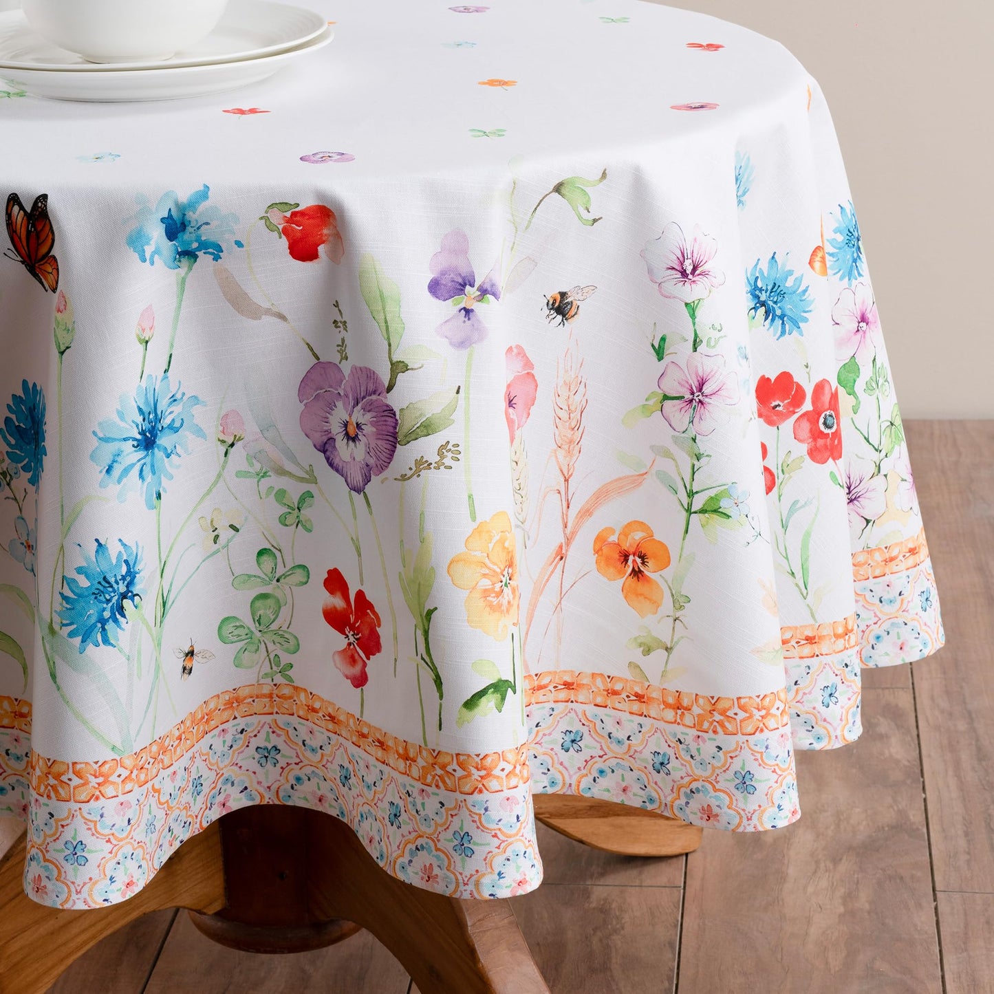 Maison d' Hermine Table Cloth Round Table 100% Cotton 69 Round Inches Tablecloth Reusable Decorative for Dining Kitchen Room Farmhouse Home Gifts for Mothers Day Spring Summer - Summer Whisper