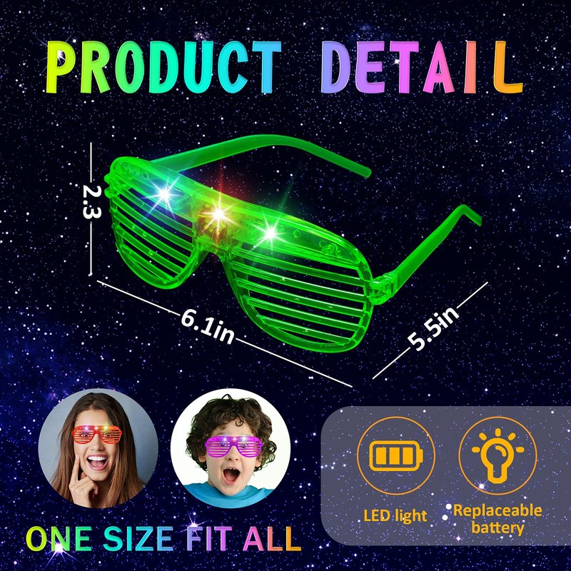 SHQDD 46 Pack Light Up Glasses, Glow in the Dark Party Favors, 5 Neon Color Led Glasses, Shutter Shades Glow Stick Sunglasses, Neon Party Supplies for Kids Adults Birthday Wedding Glow Toys Party