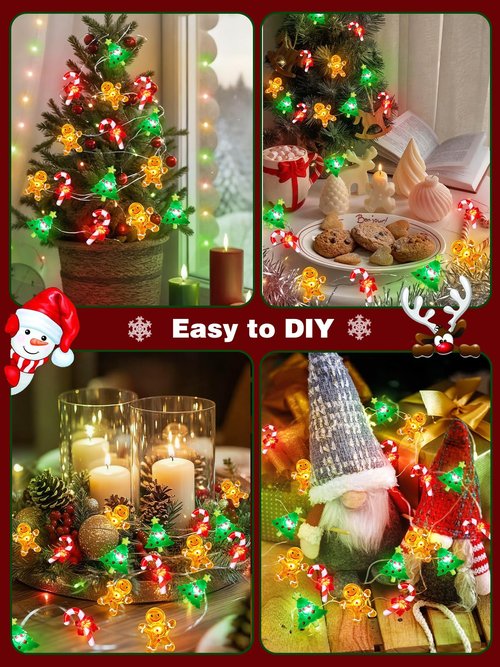 Christmas String Lights Decoration, 10ft 30LED Christmas Tree Gingerbread Man Candy Cane Fairy Lights Battery Operated with Remote, 8 Modes & Timer, Twinkle Light for Home Party Indoor Outdoor Decor