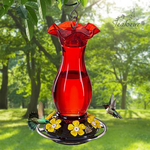 Jealoeur Hummingbird Feeder - 18 OZ Outdoor Feeder with 6 Bee Guards & Ant Moat | Easy to Clean, Red