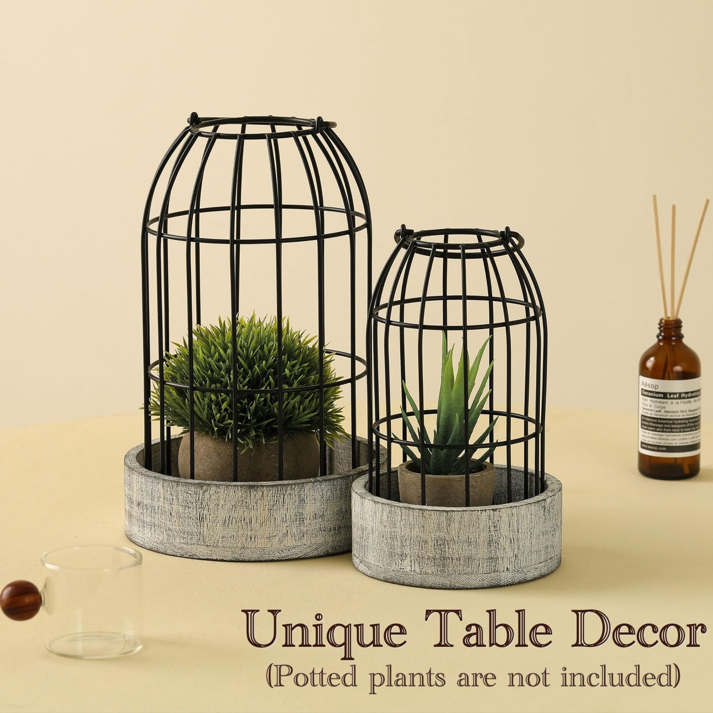 Perfnqiue Farmhouse Lantern Decor, Candle Lantern Decorative for Home Decor, Rustic Lantern Candle Holder Set of 2 for Living Room, Wooden Centerpieces for Kitchen Dining Table, Ideal Gift (White)
