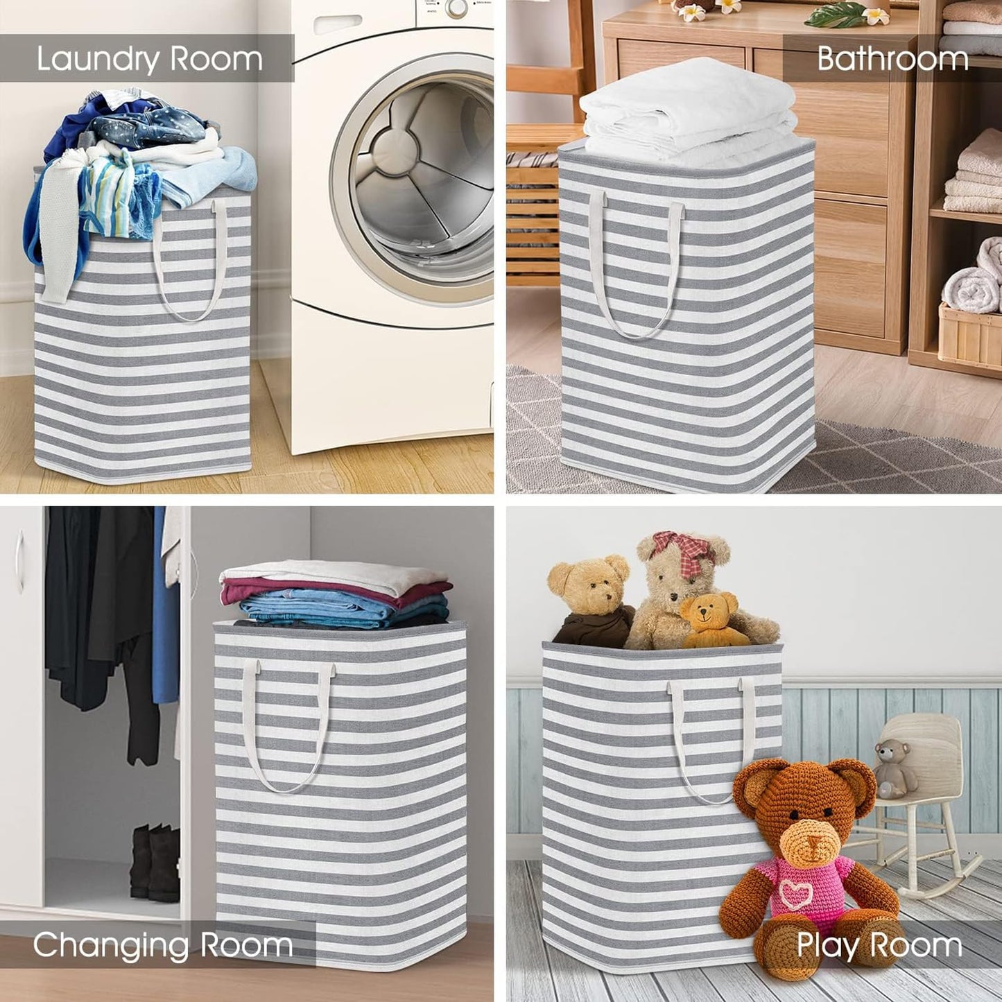 StarHelper Laundry Hamper Large Collapsible Laundry Basket, Freestanding Waterproof Clothes Hamper Storage with Easy Carry Handles for Clothes in Bedroom Bathroom College Dorm for Adults, Gray, 75L
