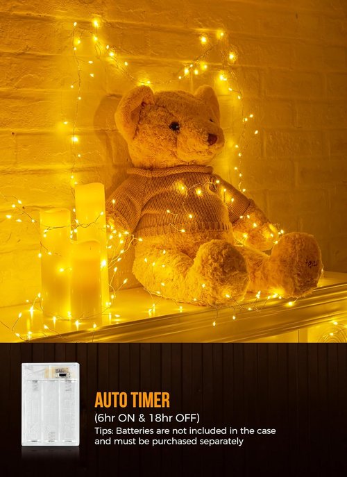 Brightown Fairy Lights - 10Ft 120 LED Battery Operated String Lights | Waterproof Silver Wire for Indoor/Outdoor Decor