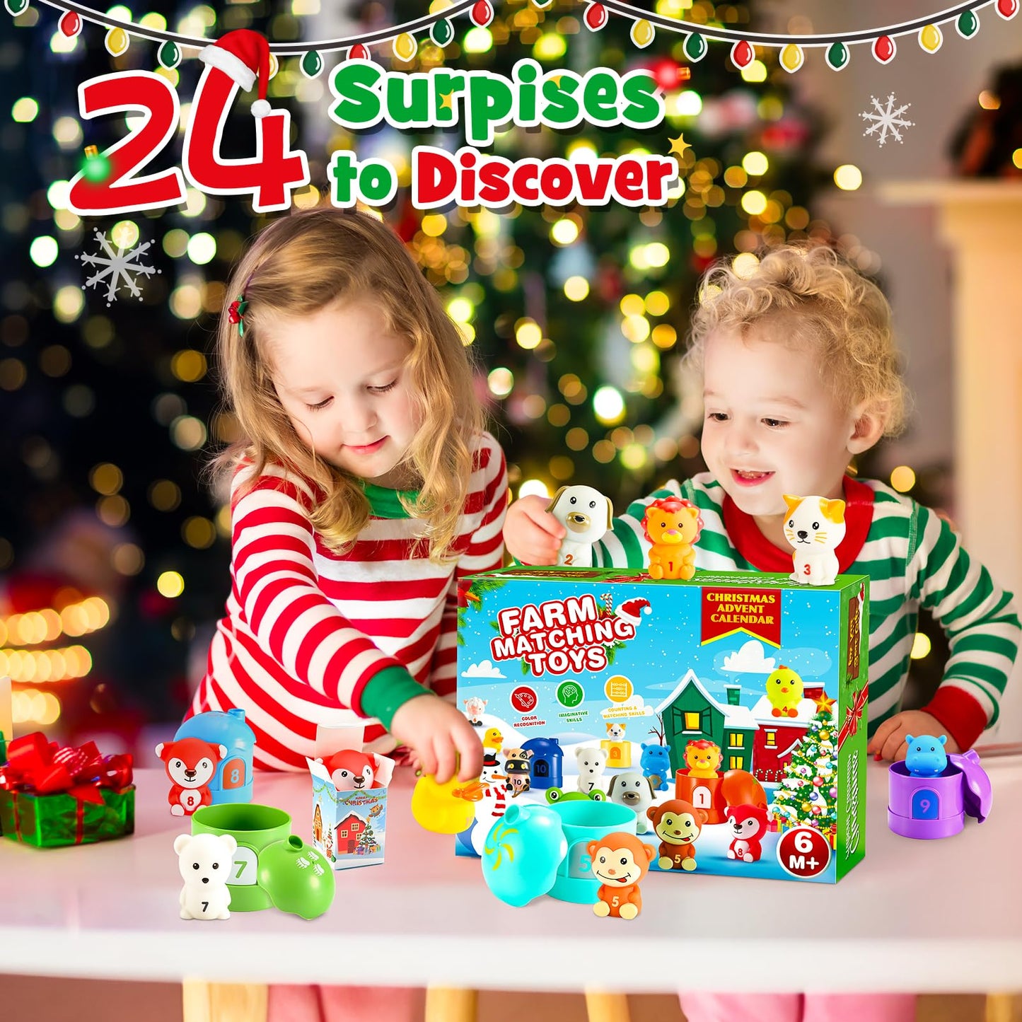 2025 Christmas Advent Calendar, 24 Days Countdown Calendars Finger Puppets with Farm Animal Toys for Toddlers Preschool Learning Educational Toys Xmas Gifts for 1-3 Year Olds Boys Girls Montessori Toy