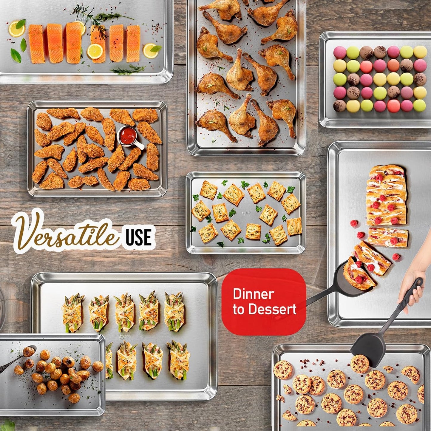 JoyTable Aluminum Baking Sheet Set - 2 Pack Large Non-Stick Cookie Sheets | 21 x 15 Inch Warp Resistant Pans
