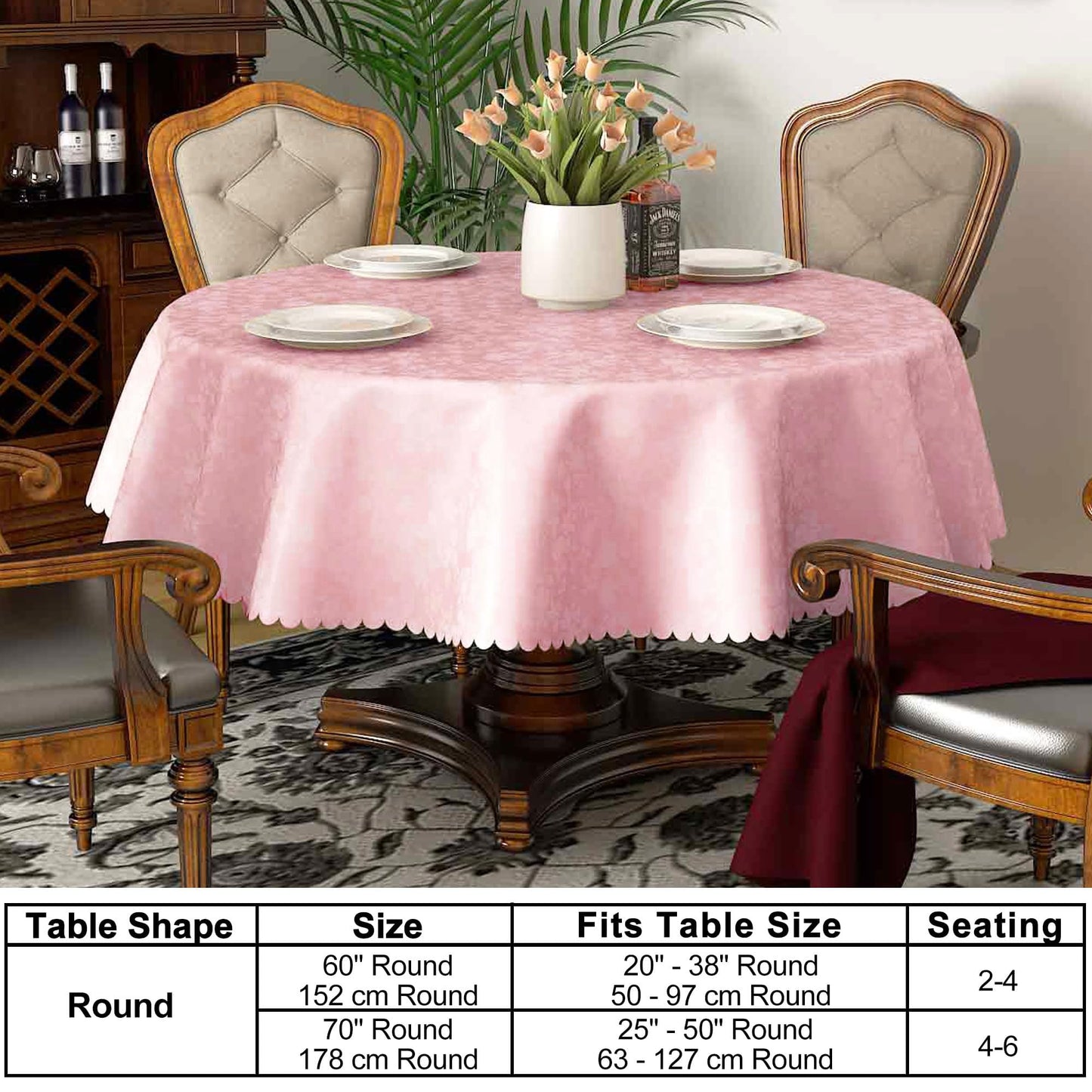 Smiry Round Table Cloth, Waterproof Heavy Duty Vinyl Tablecloths, Wipeable Washable Table Cover for Kitchen, Dining Room & Valentines(Pink, 60" Round)