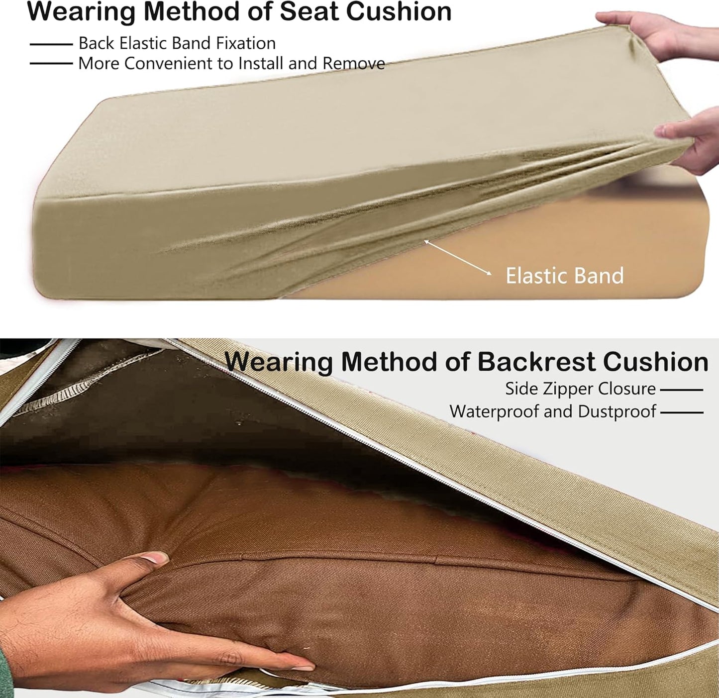Sqodok Waterproof Outdoor Cushion Covers - 14-Piece Slipcovers for 7-Piece Rattan Wicker Sectional Sofa | Washable Tan