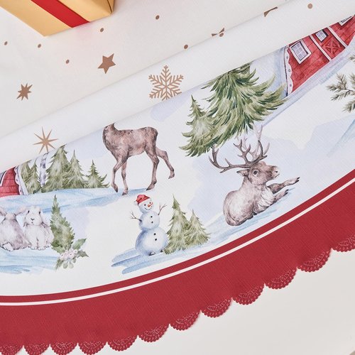 Christmas Round Tablecloth 60 Inch Snow White Table Cloth Scalloped Edge Silky Light Fabric Waterproof Wrinkle Free Washable Table Cover for Kitchen Dinning Outdoor Birthday Patio Party Decor