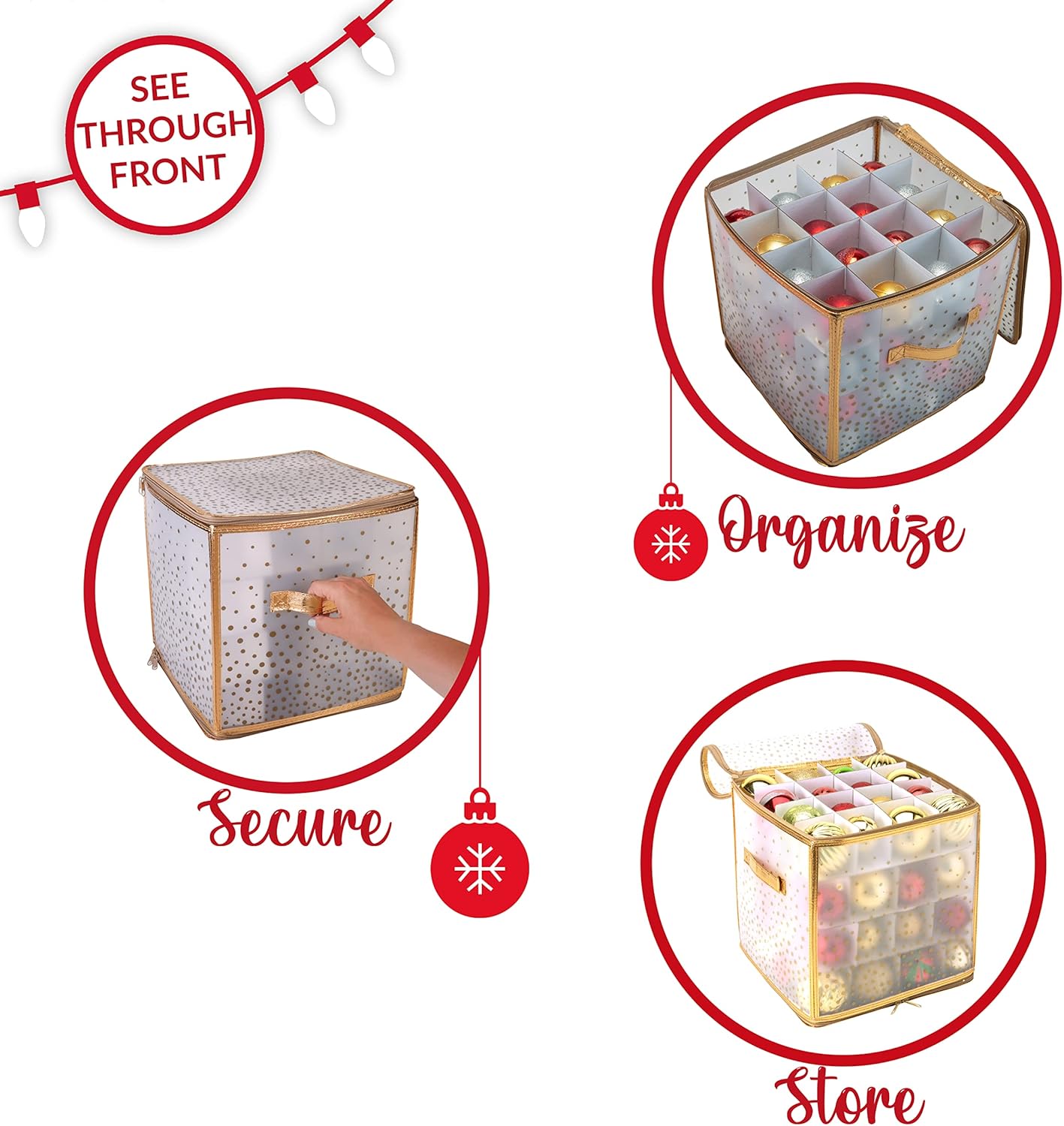 Ornament Storage Organizer for 112 Ornaments | Zipper Closure | Space-Saving Red Design
