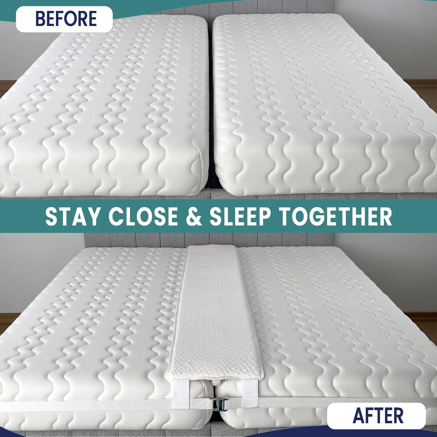 EPHEDORA 10" Extra Wide Bed Bridge Twin to King Converter Kit - Split King Gap Filler for Adjustable Bed - Mattress Connector & Gap Filler for Bed - Heavy Duty Metal Buckle Strap - 25D Memory Foam