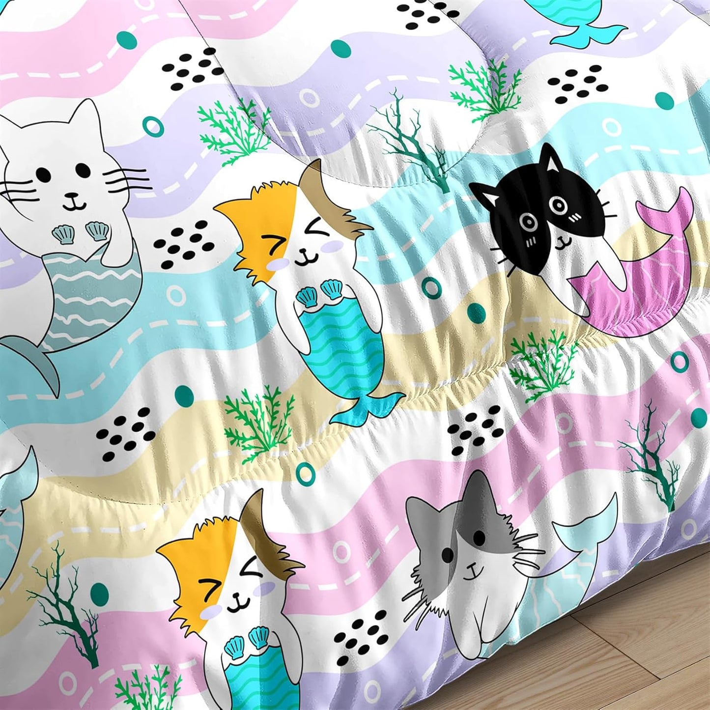 Cute Cartoon Dinosaur Bedding Set, Ultra Soft Full Size Comforter Set for Boys, Lovely Dinosaur Printed Comforter for Kids Teens, Dark Blue Microfiber Quilt for All Season 3Pcs with Pillowcases