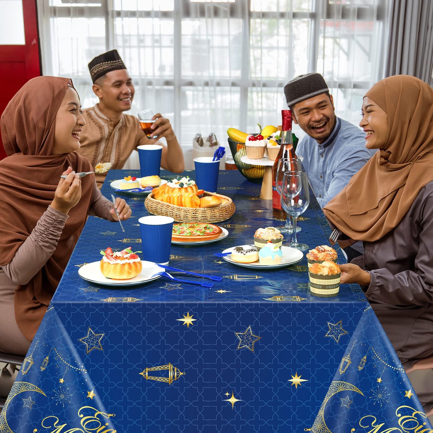 3 Pcs Eid Mubarak Tablecloth 54" x 108" Plastic Ramadan Table Cloth Disposable Rectangle Ramadan Kareem Table Covers Muslim Islamic Moon Star Party Tablecloth for Eid Al Fitr Party Decoration Supplies