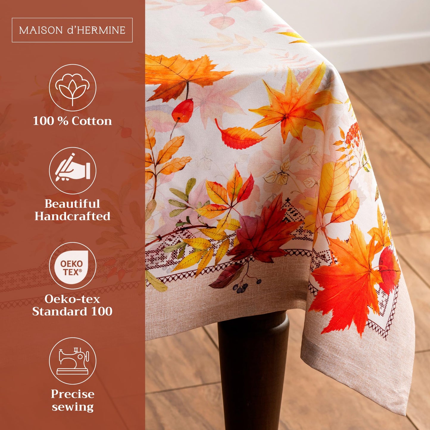Maison d' Hermine Table Cloth Square Table 100% Cotton 60 x 60 Inches Fall Tablecloth Reusable Everyday Use for Thanksgiving Christmas Decorations Dining Farmhouse Party (Amarante)