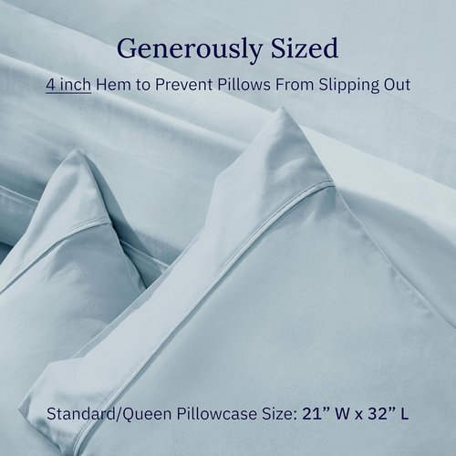 California Design Den Pillowcase Set | Standard Queen Size - 400 Thread Count, 100% Cotton Sateen, Soft Sky Blue - Set of 2